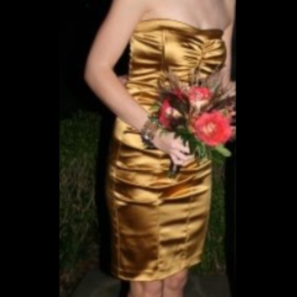 Gold Satin Nicole Miller Semi Formal Dress